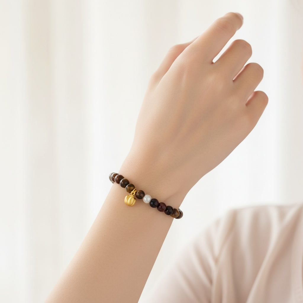 Tiger Eye Pearl Charm Beaded Bracelet