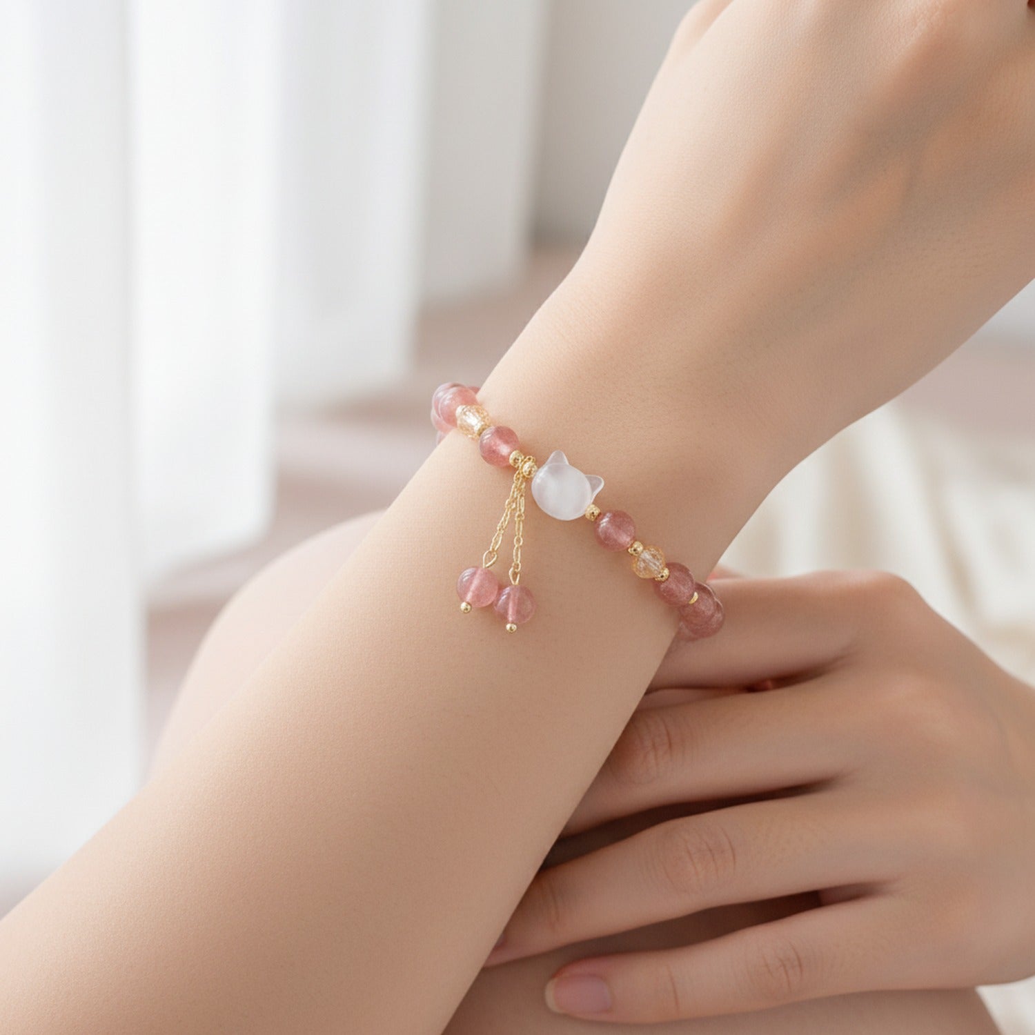 Rose Quartz Beaded Bracelet With Charm Drops