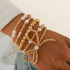 Gold Pearl Bead Hand Chain Bracelet Stack – jewelry (view 1)