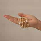 Gold Pearl Bead Hand Chain Bracelet Stack – jewelry (view 3)