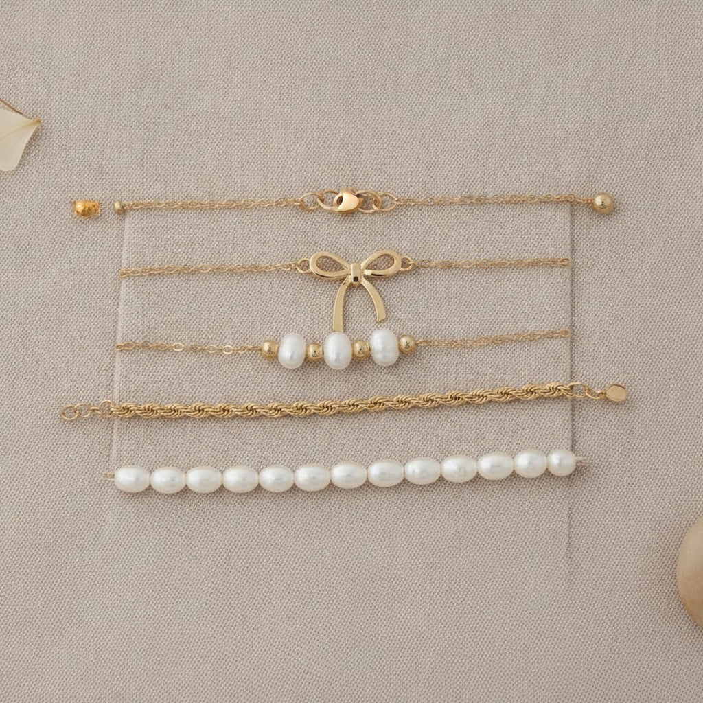 Chic Layered Pearl Bow Bracelet Set – jewelry (view 1)