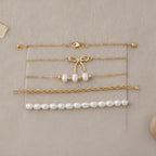 Chic Layered Pearl Bow Bracelet Set – jewelry (view 1)