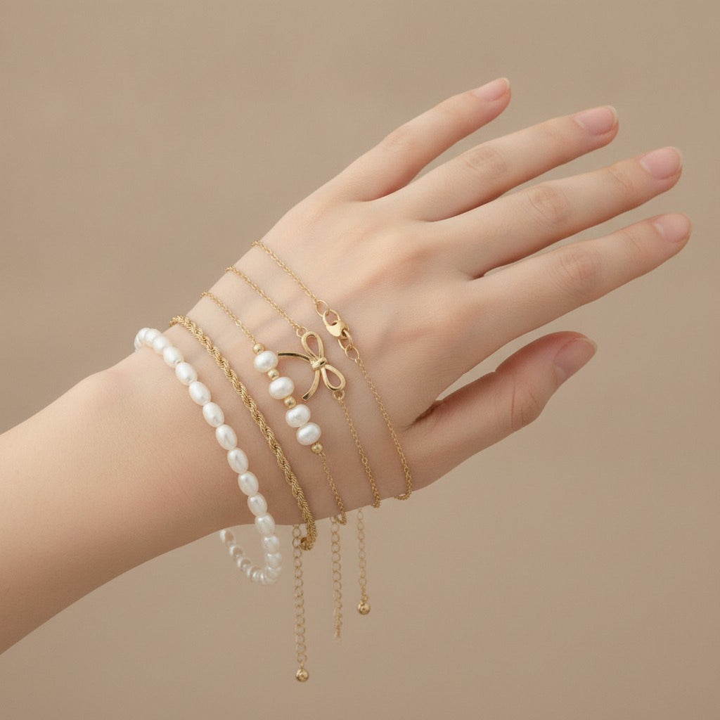Chic Layered Pearl Bow Bracelet Set – jewelry (view 4)