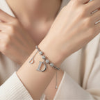 Silver Rhinestone D Charm Chain Bracelet