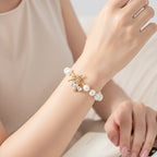 Pearl Beaded Bracelet With Rhinestone Bow Charm