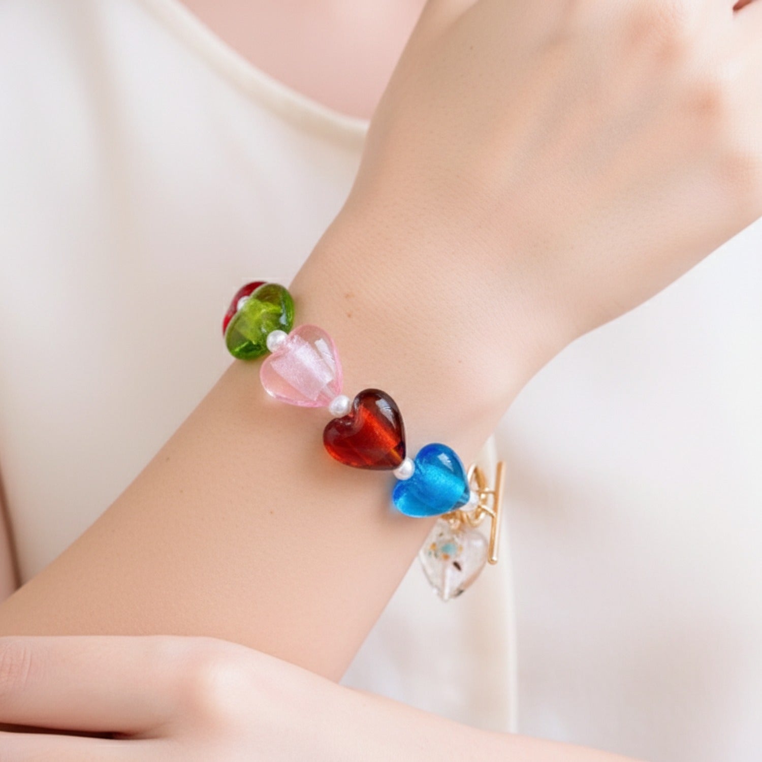 Colorful Heart Beaded Charm Bracelet