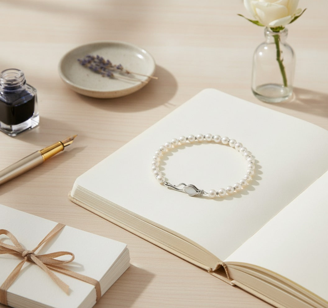 Pearl Beaded Bracelet With Silver Clasp