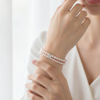 Pink Pearl Beaded Multi-Strand Bracelet with Rhinestone Clasp