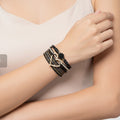 Leather Heart Rhinestone Multi-Strand Bracelet - Black Gold Heart