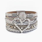 Leather Heart Rhinestone Multi-Strand Bracelet - Opal Glitter Heart – jewelry (view 1)