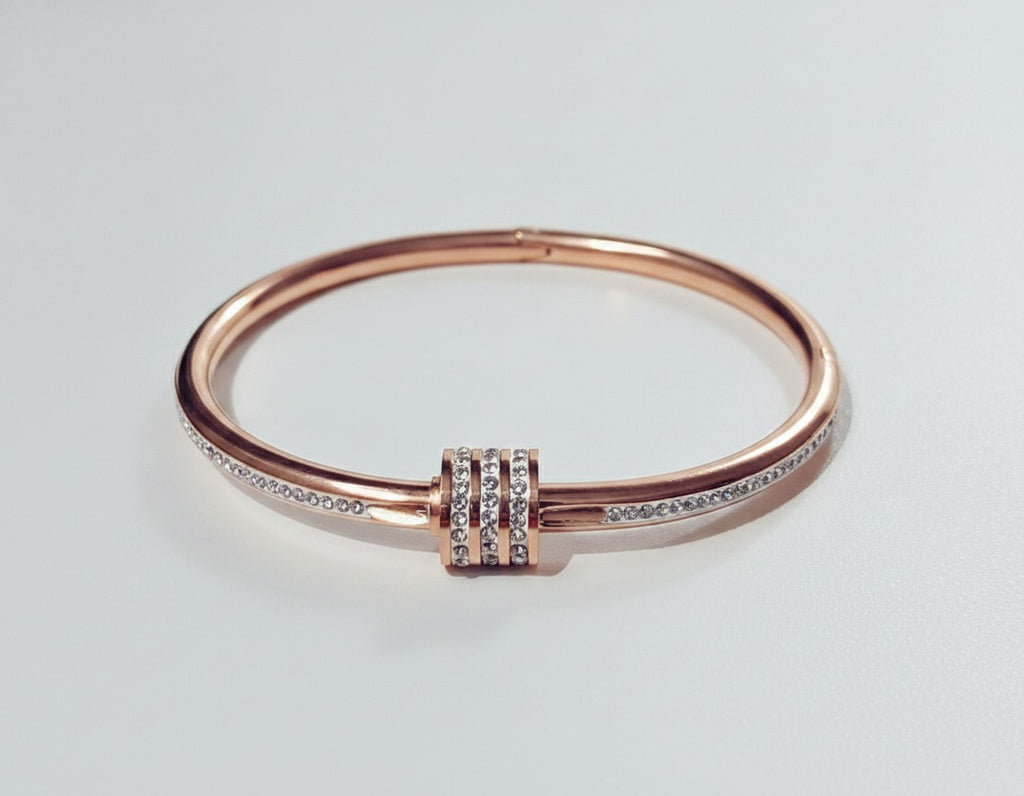 Rose Gold Rhinestone Bangle Bracelet With Charm – jewelry (view 1)