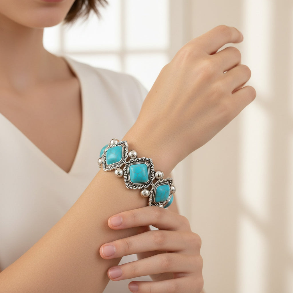 Turquoise Stone Beaded Statement Bracelet