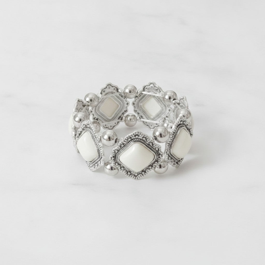 Stone Beaded Statement Bracelet - Bracelet White – jewelry (view 3)