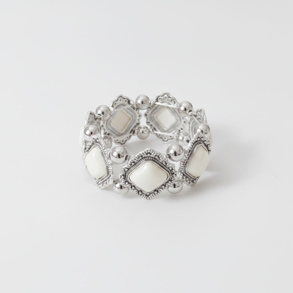 Stone Beaded Statement Bracelet - Bracelet White – jewelry (view 1)