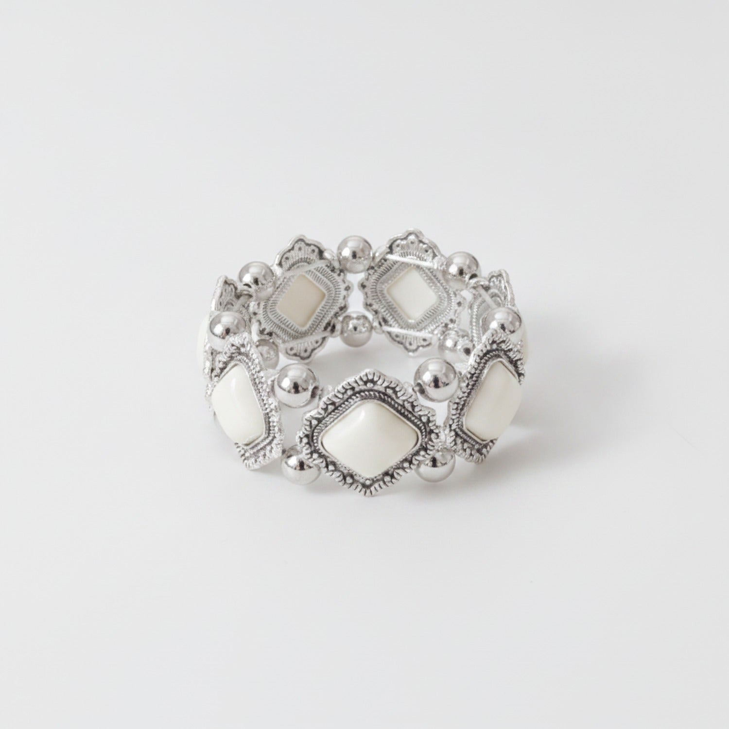 Stone Beaded Statement Bracelet - Bracelet White – jewelry (view 1)