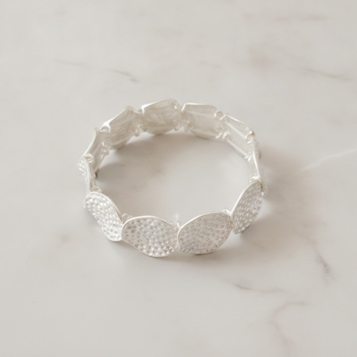 Textured Disc Beaded Stretch Bracelet - Bracelet Gold Round