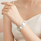 Textured Disc Beaded Stretch Bracelet - Silver Round Bracelet – jewelry (view 3)