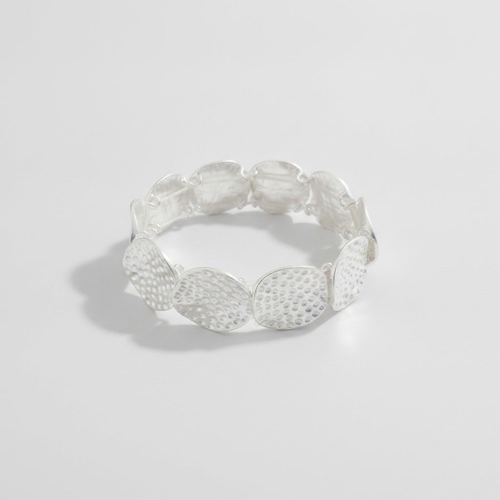 Textured Disc Beaded Stretch Bracelet - Silver Round Bracelet