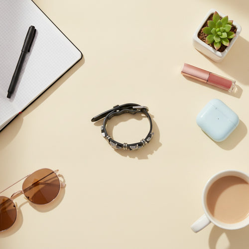 Black Leather Star Stud Bracelet