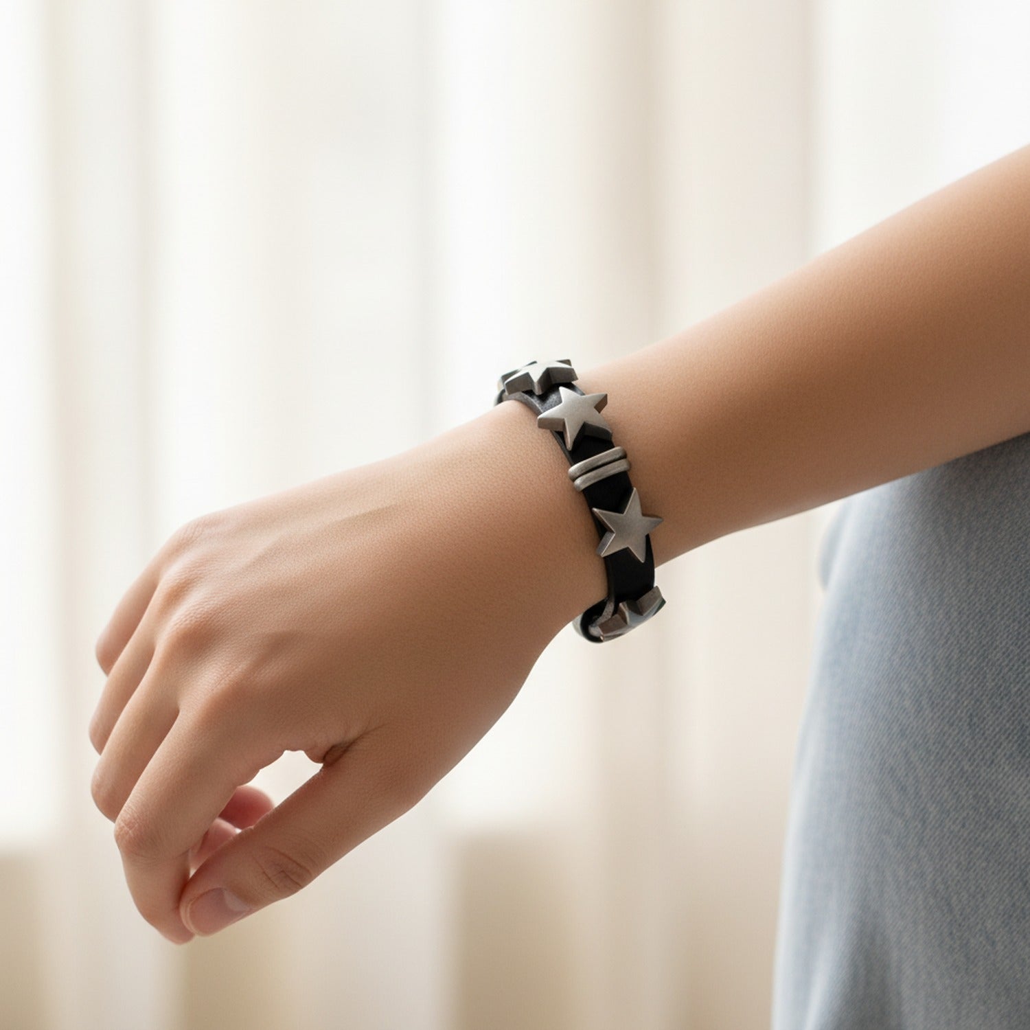Black Leather Studded Spike Bracelet