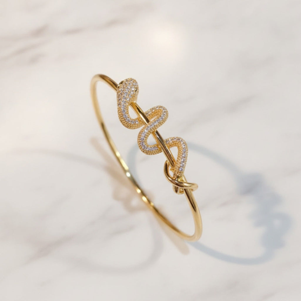Rhinestone Twisted Open Cuff Bracelet - Bracelet - Gold Plated