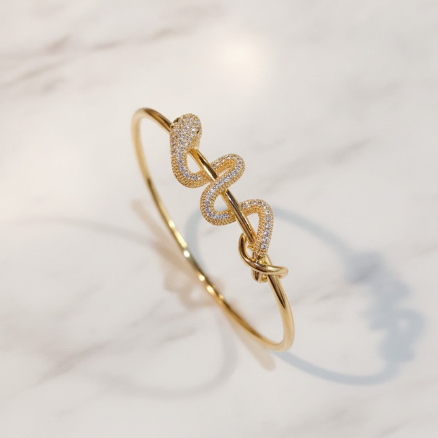 Rhinestone Twisted Open Cuff Bracelet - Bracelet - Gold Plated