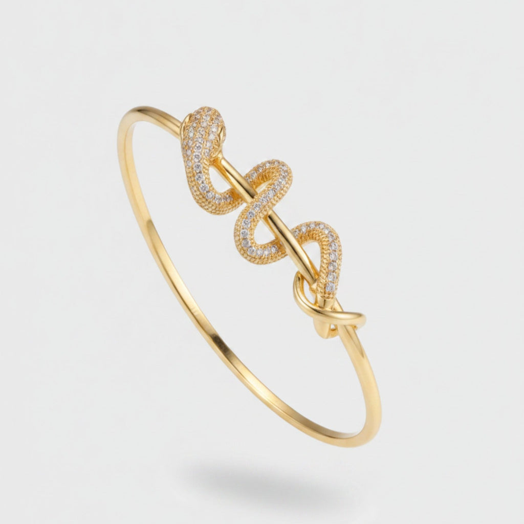 Rhinestone Twisted Open Cuff Bracelet - Bracelet - Gold Plated