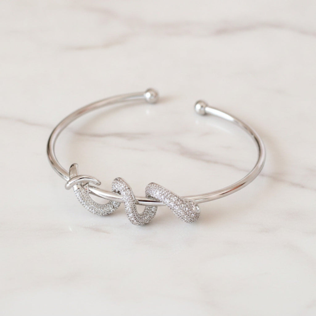 Rhinestone Twisted Open Cuff Bracelet - Bracelet Silver – jewelry (view 2)