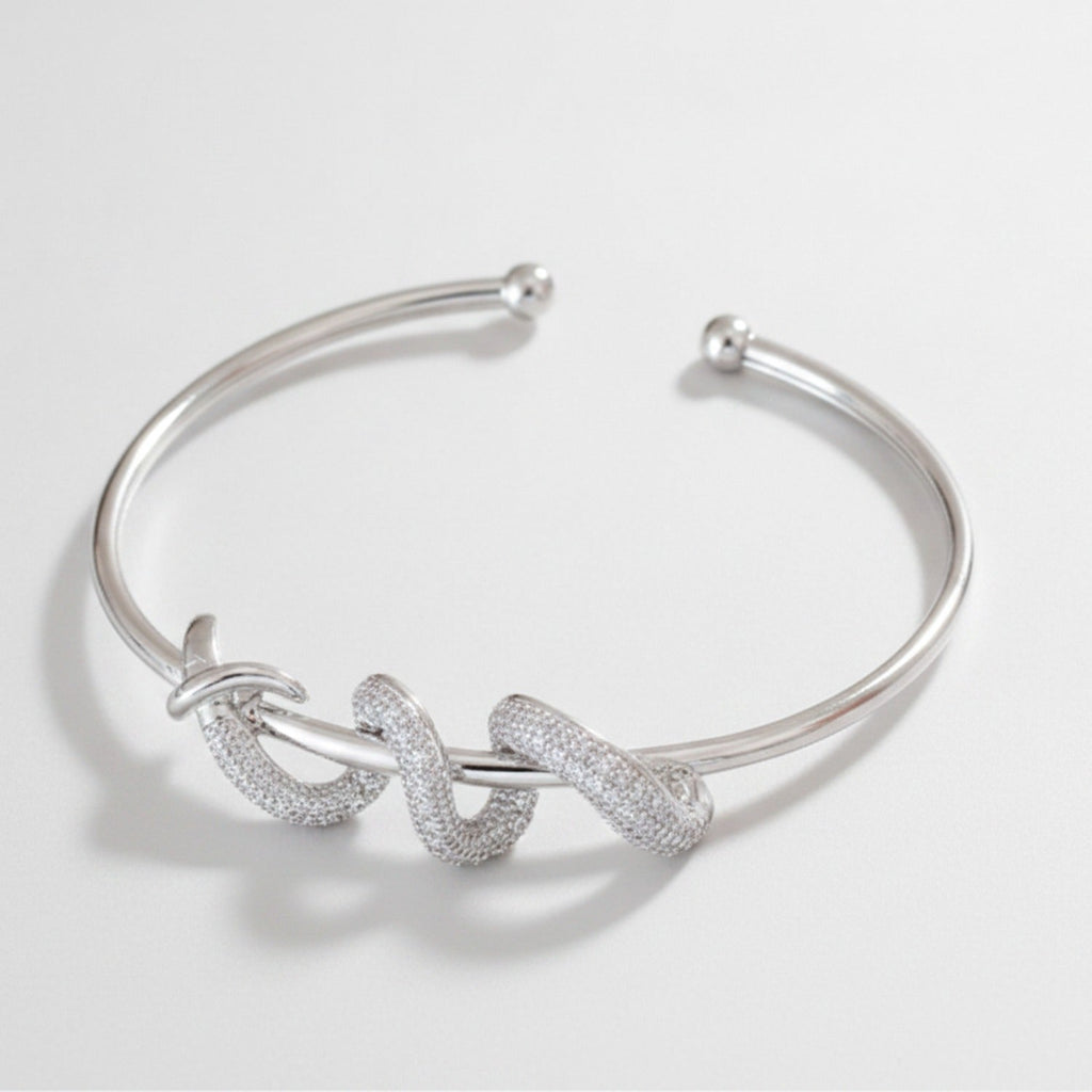 Rhinestone Twisted Open Cuff Bracelet - Bracelet Silver – jewelry (view 1)