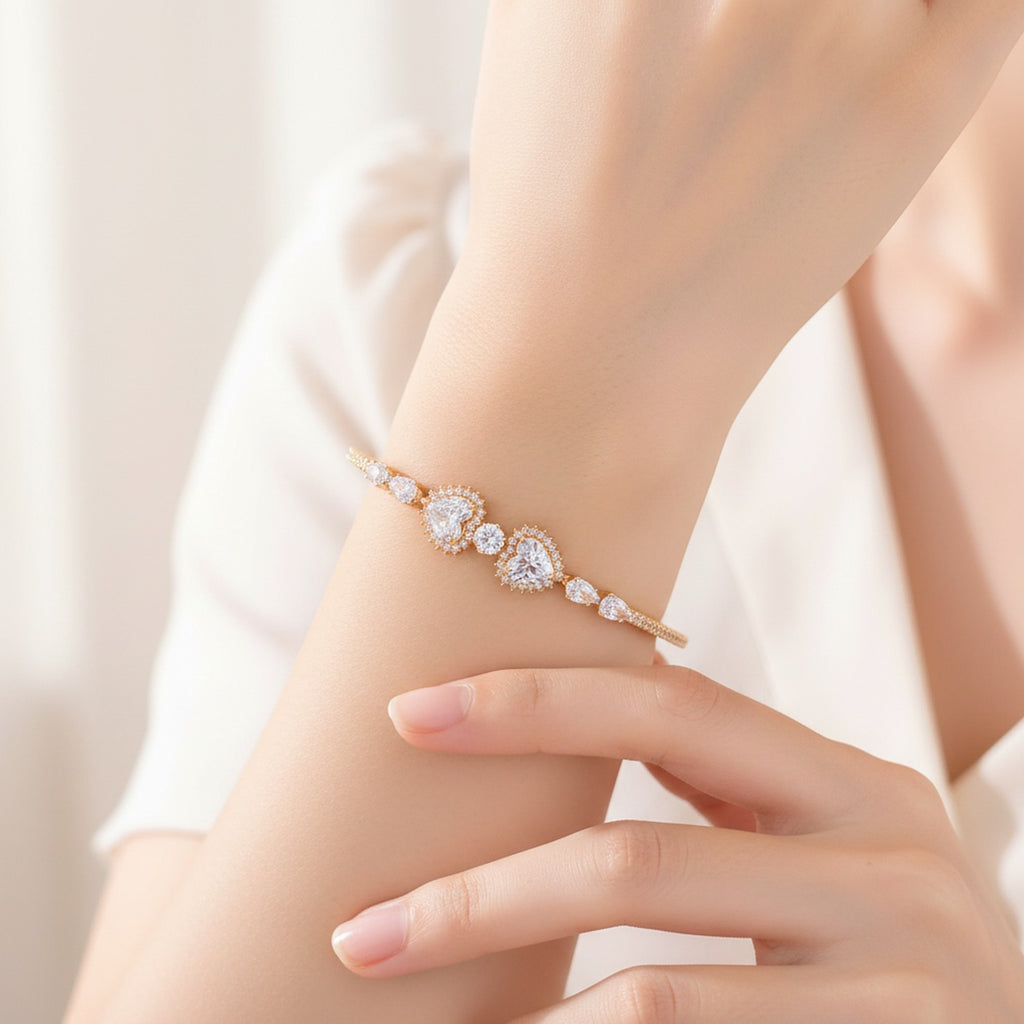 Gold Crystal Rhinestone Halo Cuff Bracelet