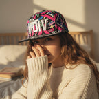 Neon Geometric Snapback Cap With Embroidered Logo