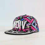 Geometric Snapback Cap With Embroidered Logo - Neon Geometric Pink – apparel accessories (view 2)
