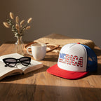 Geometric Snapback Cap With Embroidered Logo - Red White & Blue Mesh – apparel accessories (view 2)