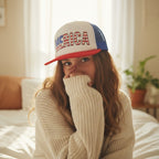 Geometric Snapback Cap With Embroidered Logo - Red White & Blue Mesh – apparel accessories (view 3)