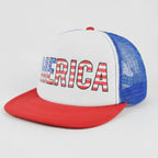 Geometric Snapback Cap With Embroidered Logo - Red White & Blue Mesh