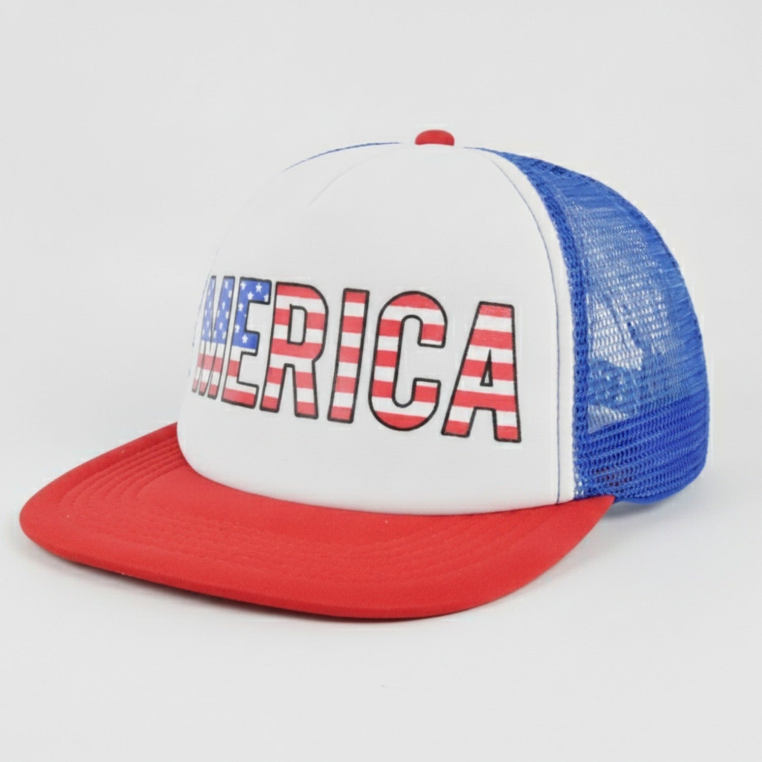 Geometric Snapback Cap With Embroidered Logo - Red White & Blue Mesh