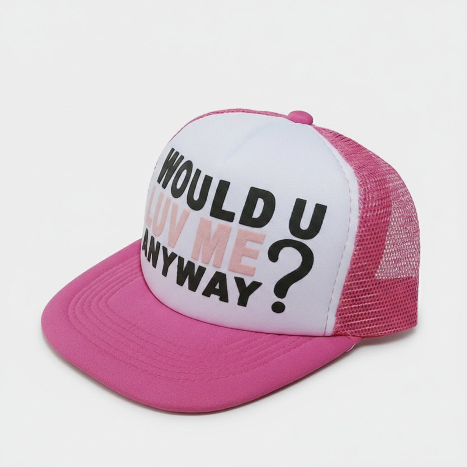 Pink Mesh Trucker Cap With White Front Panel