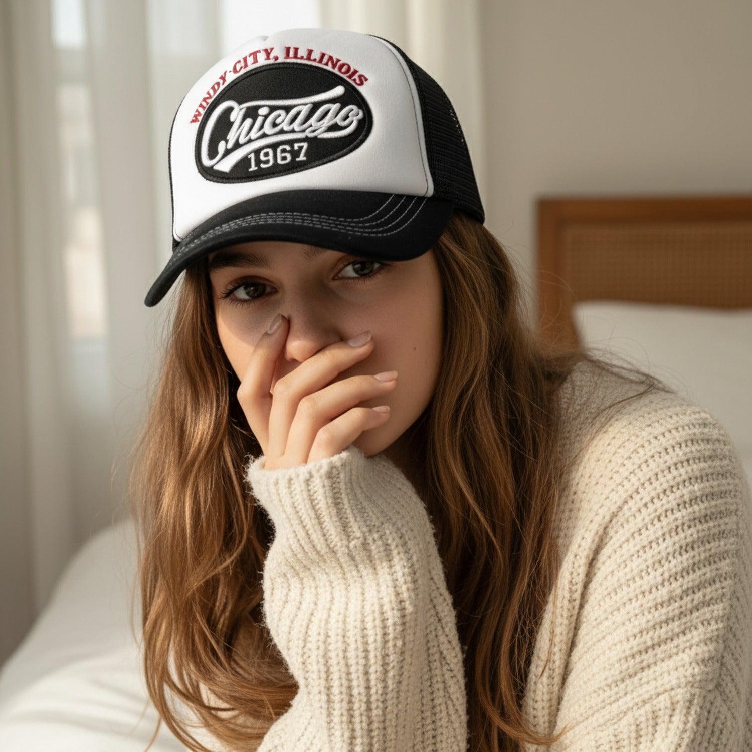 Chicago Windy City Trucker Cap Black White