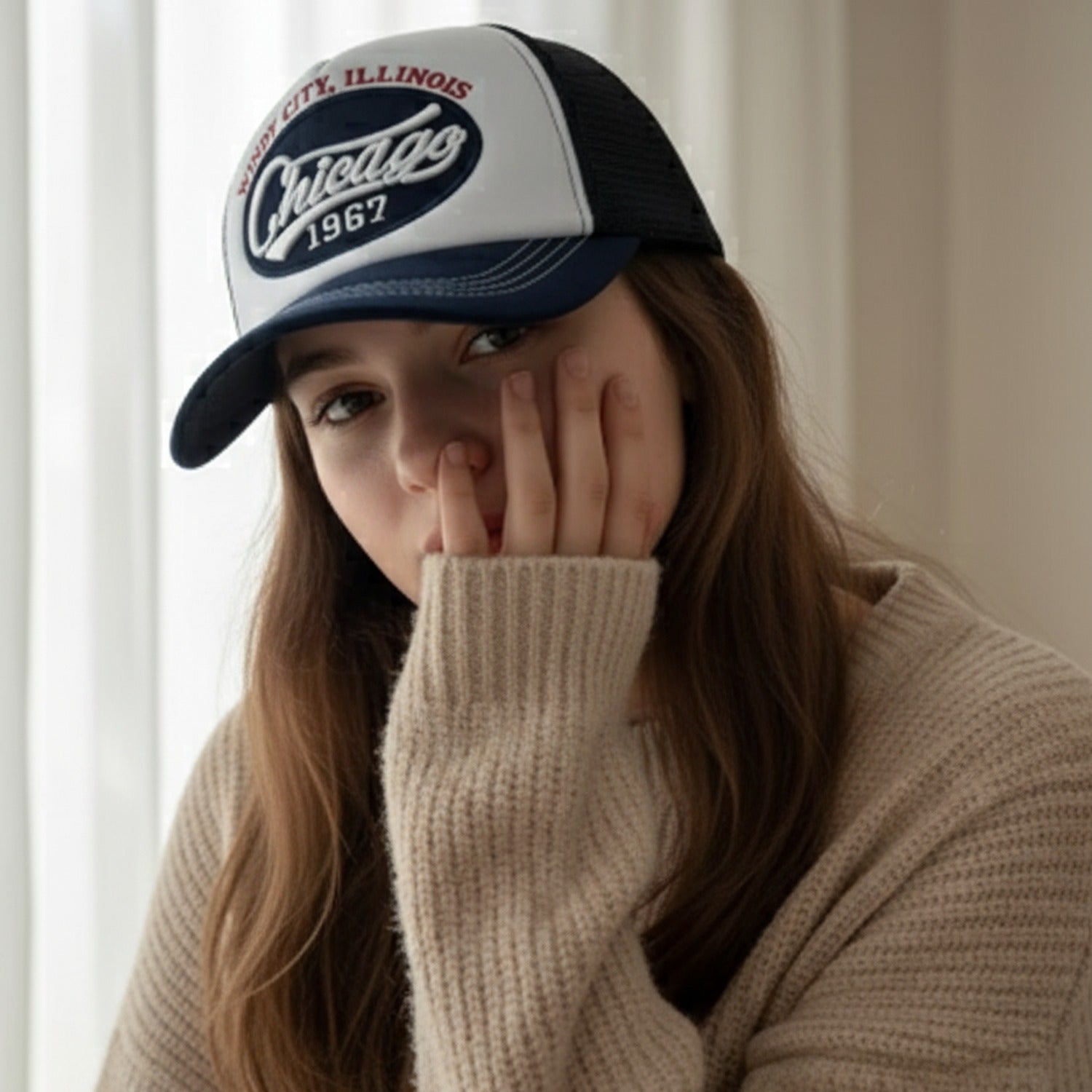 Chicago Windy City Trucker Cap Black White
