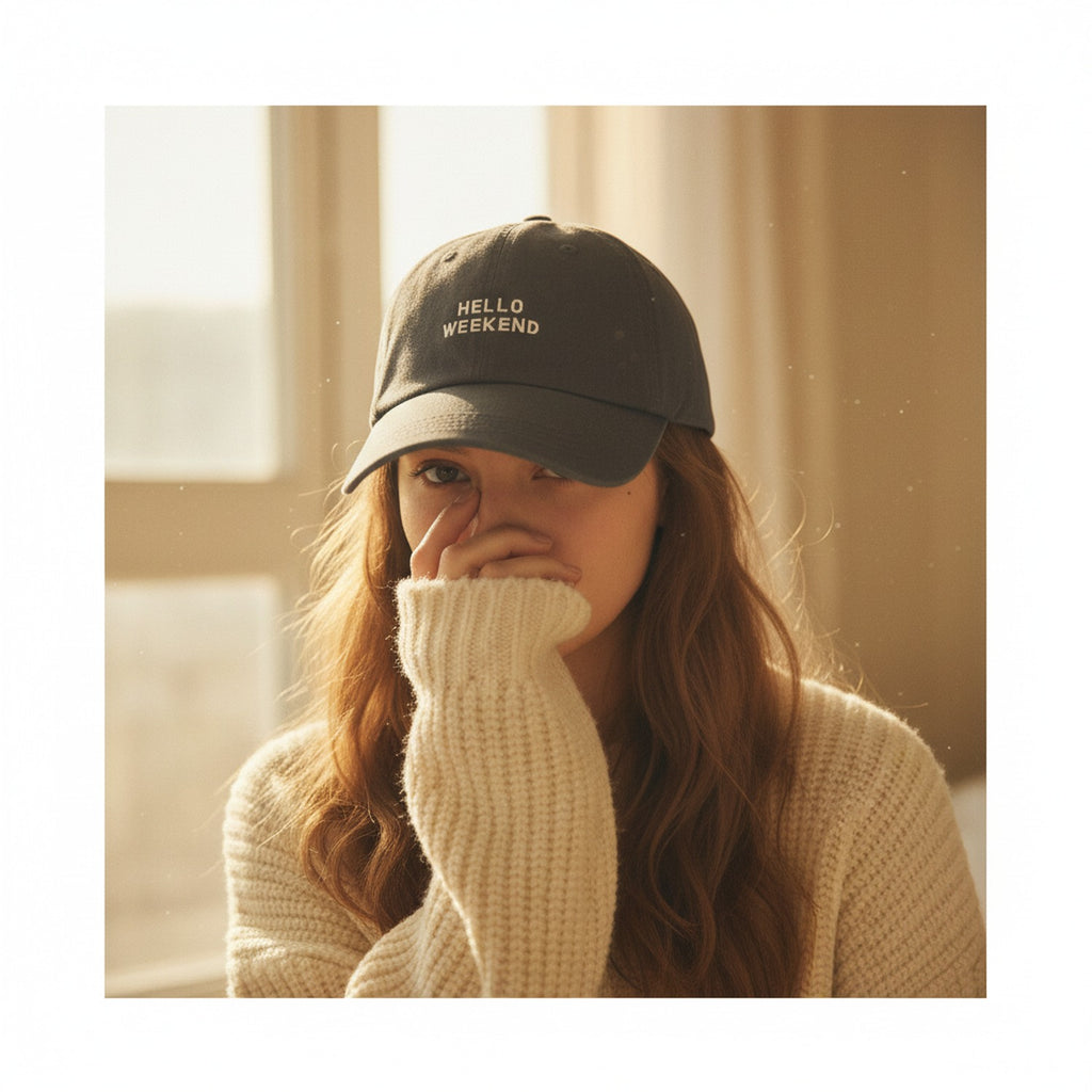 Black Baseball Cap With Hello Weekend Embroidery