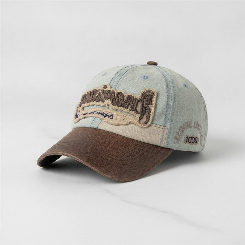 Vintage Two-Tone Baseball Cap With Embroidered Fish Badge