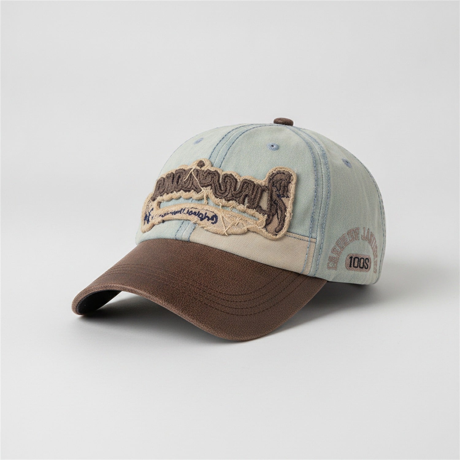 Vintage Two-Tone Baseball Cap With Embroidered Fish Badge