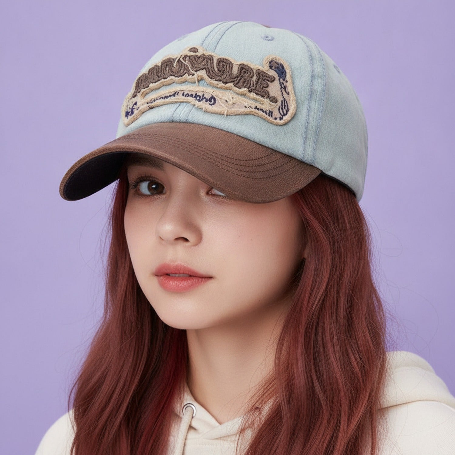 Vintage Two-Tone Baseball Cap With Embroidered Fish Badge