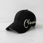 Distressed Baseball Cap with Script Embroidery - Black – apparel accessories (view 5)