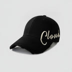 Distressed Baseball Cap with Script Embroidery - Black – apparel accessories (view 1)