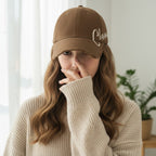 Black Distressed Baseball Cap With Script Embroidery