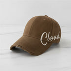 Distressed Baseball Cap with Script Embroidery - Brown – apparel accessories (view 4)