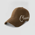 Distressed Baseball Cap with Script Embroidery - Brown – apparel accessories (view 1)