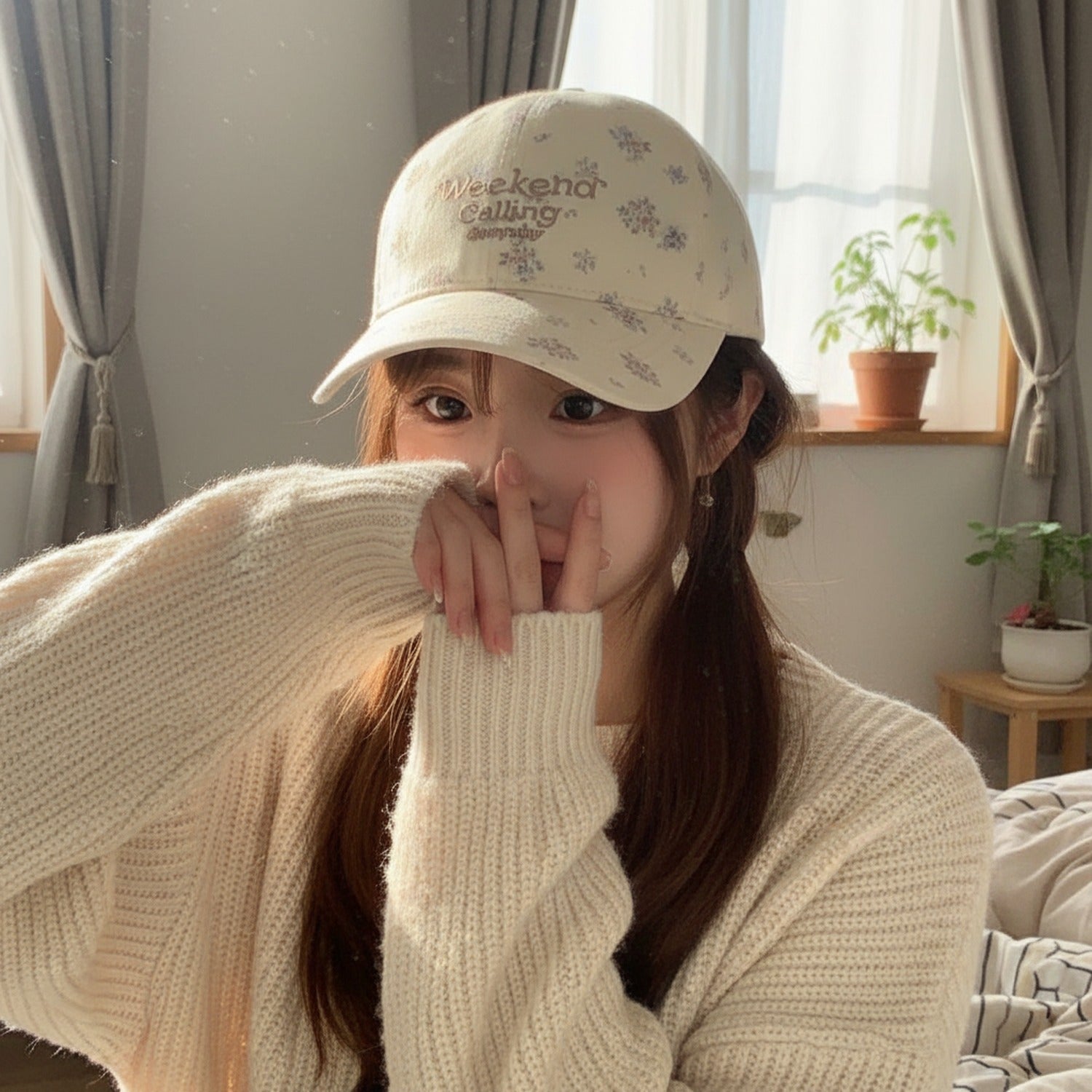 Vintage Floral Baseball Cap with Embroidered Text