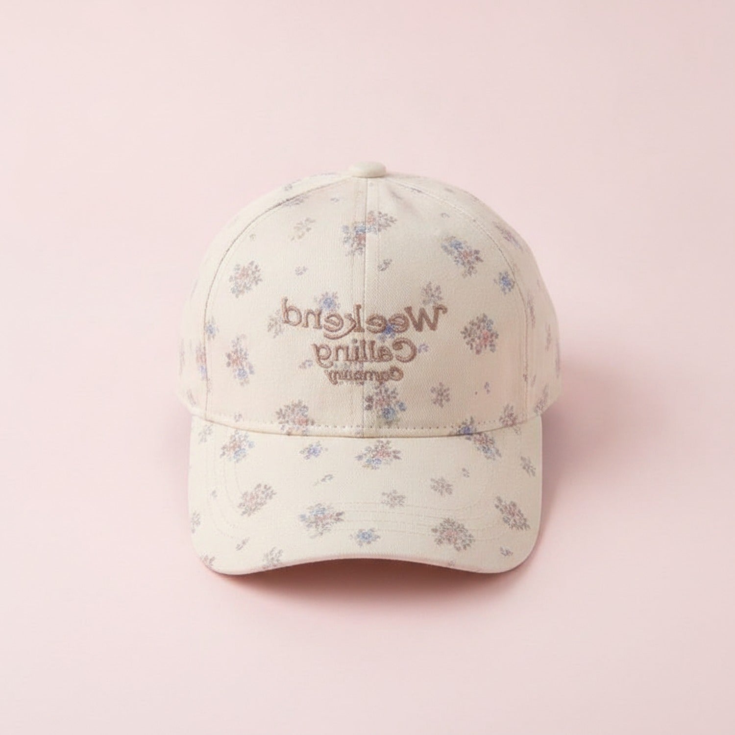 Vintage Floral Baseball Cap with Embroidered Text - Cream White – apparel accessories (view 2)